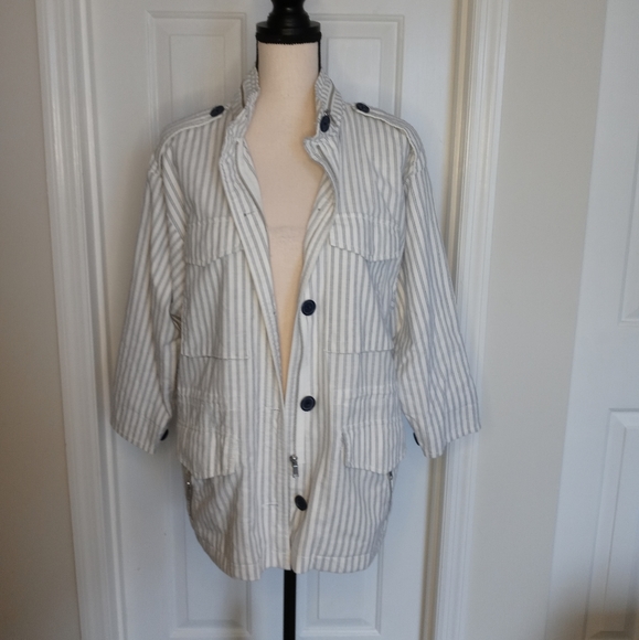 Joie Cristi White and Blue Stripe Utility Jacket - Picture 4 of 16